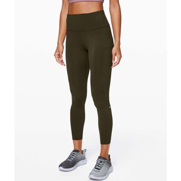 Lululemon Leggings Fast & Free 7/8 Tight II Non Reflective Nulux 25" Dark Olive - Picture 1 of 10